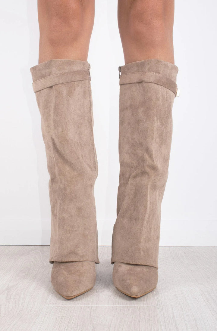 Favinella Suede Knee Boots - Taupe