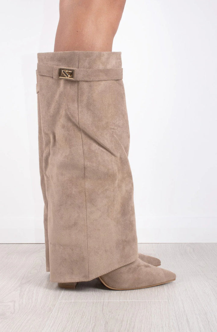 Favinella Suede Knee Boots - Beige