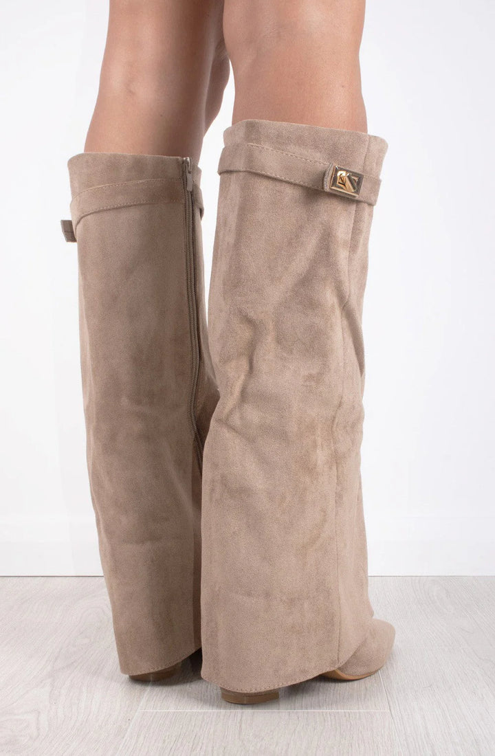 Favinella Suede Knee Boots - Beige