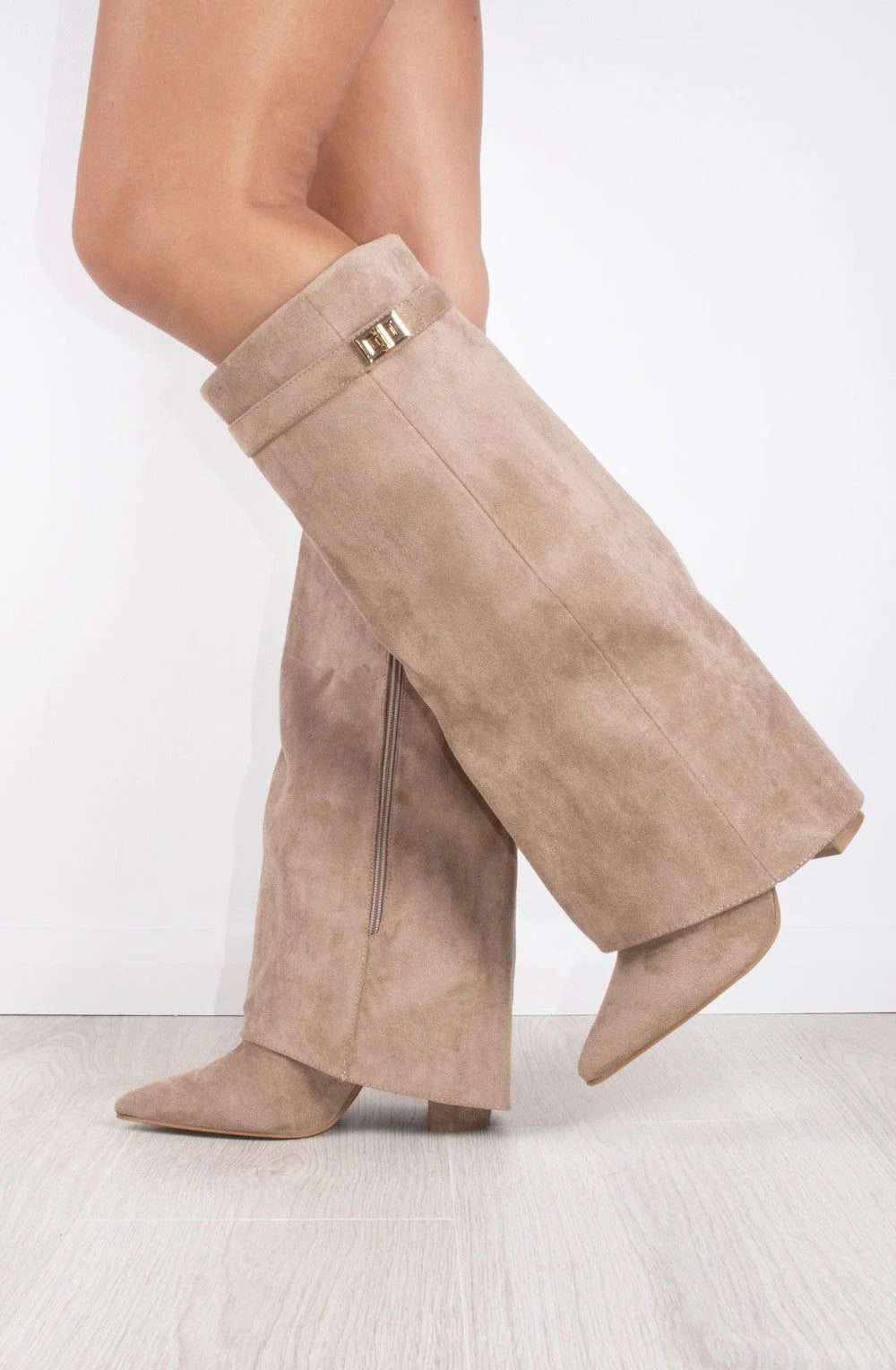 Favinella Suede Knee Boots - Beige