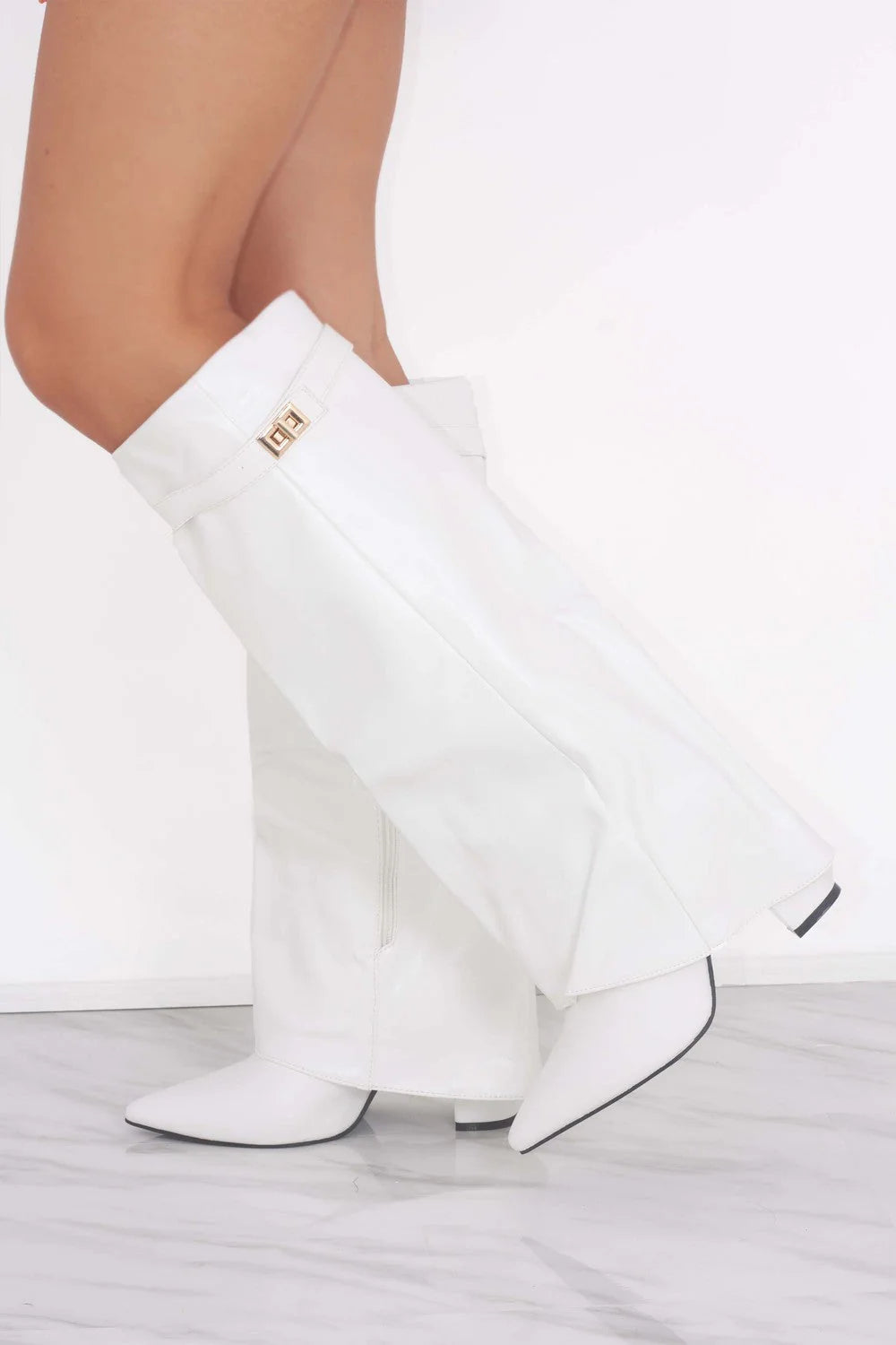 Favinella Leather Knee Boots - White