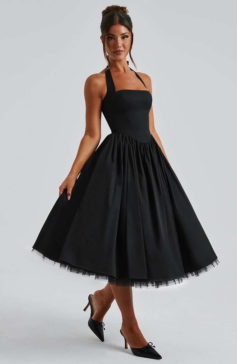 Monet - Lace-up Corset Midi Dress
