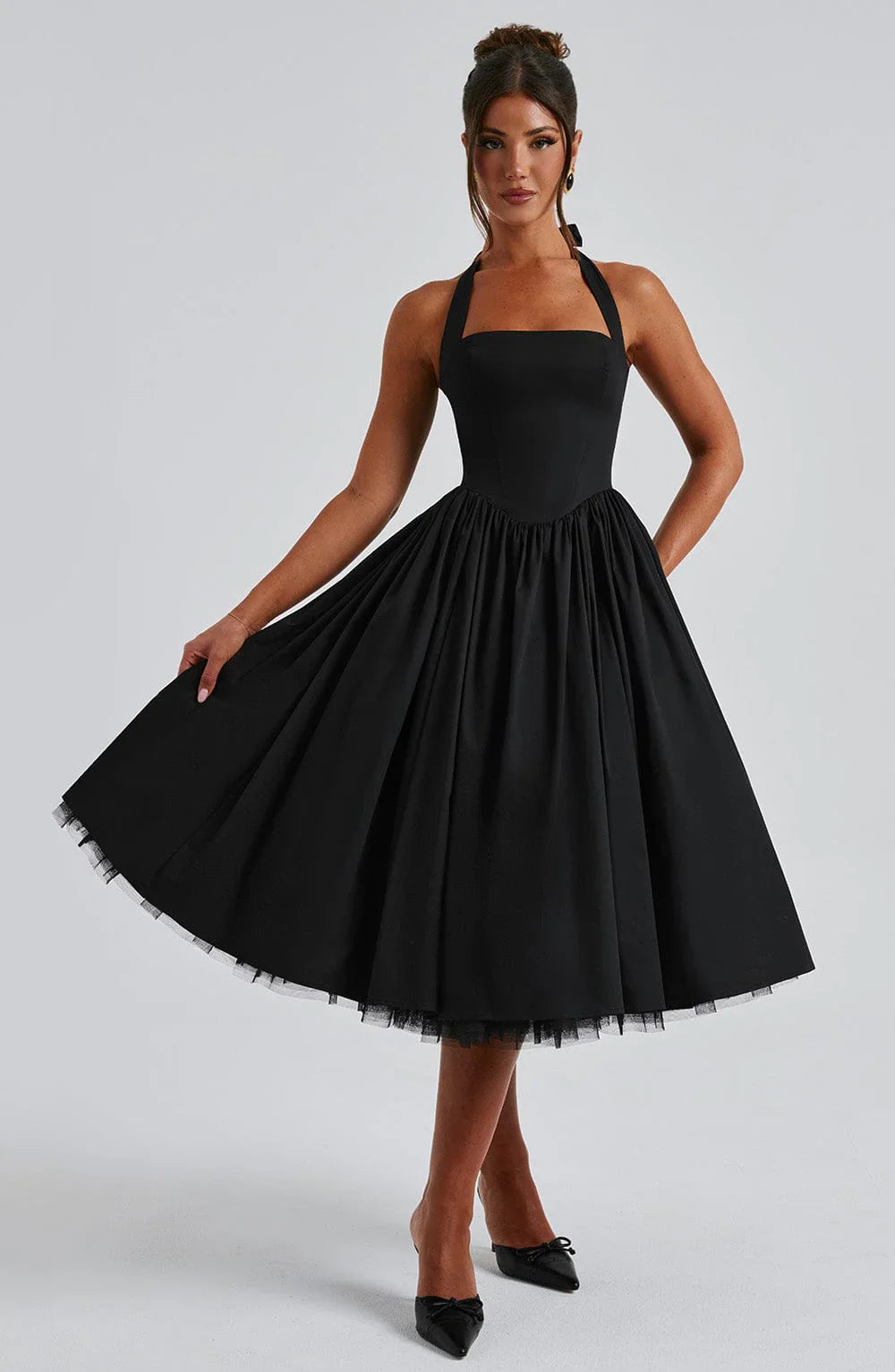 Monet - Lace-up Corset Midi Dress