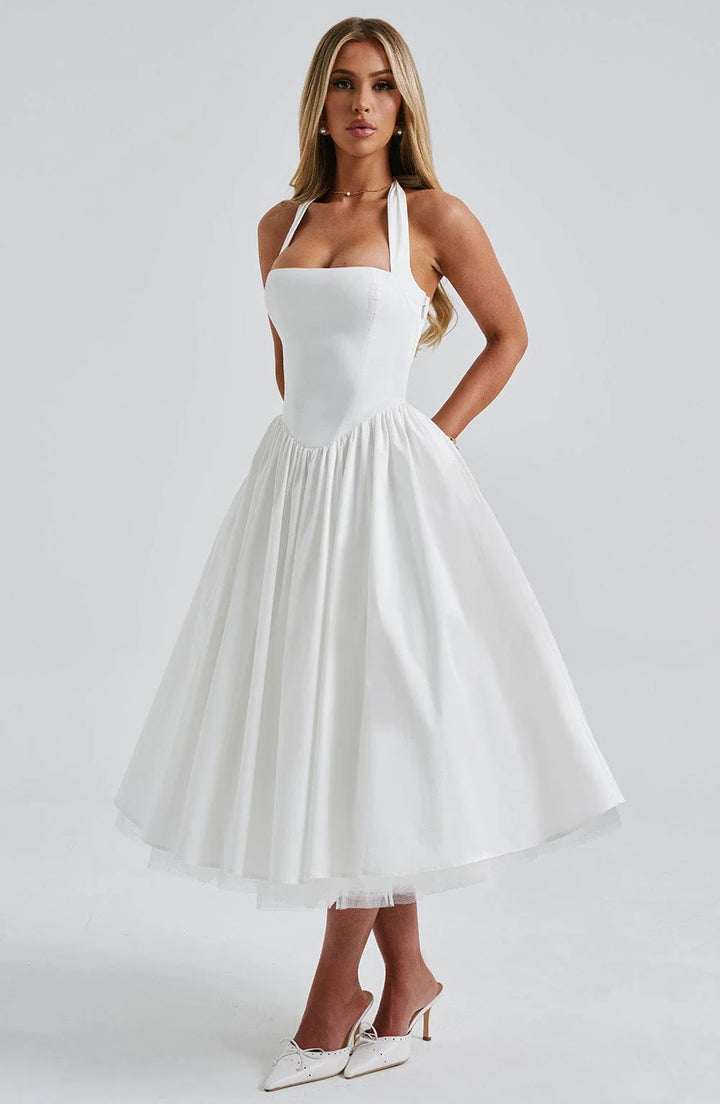 Monet - Lace-up Corset Midi Dress