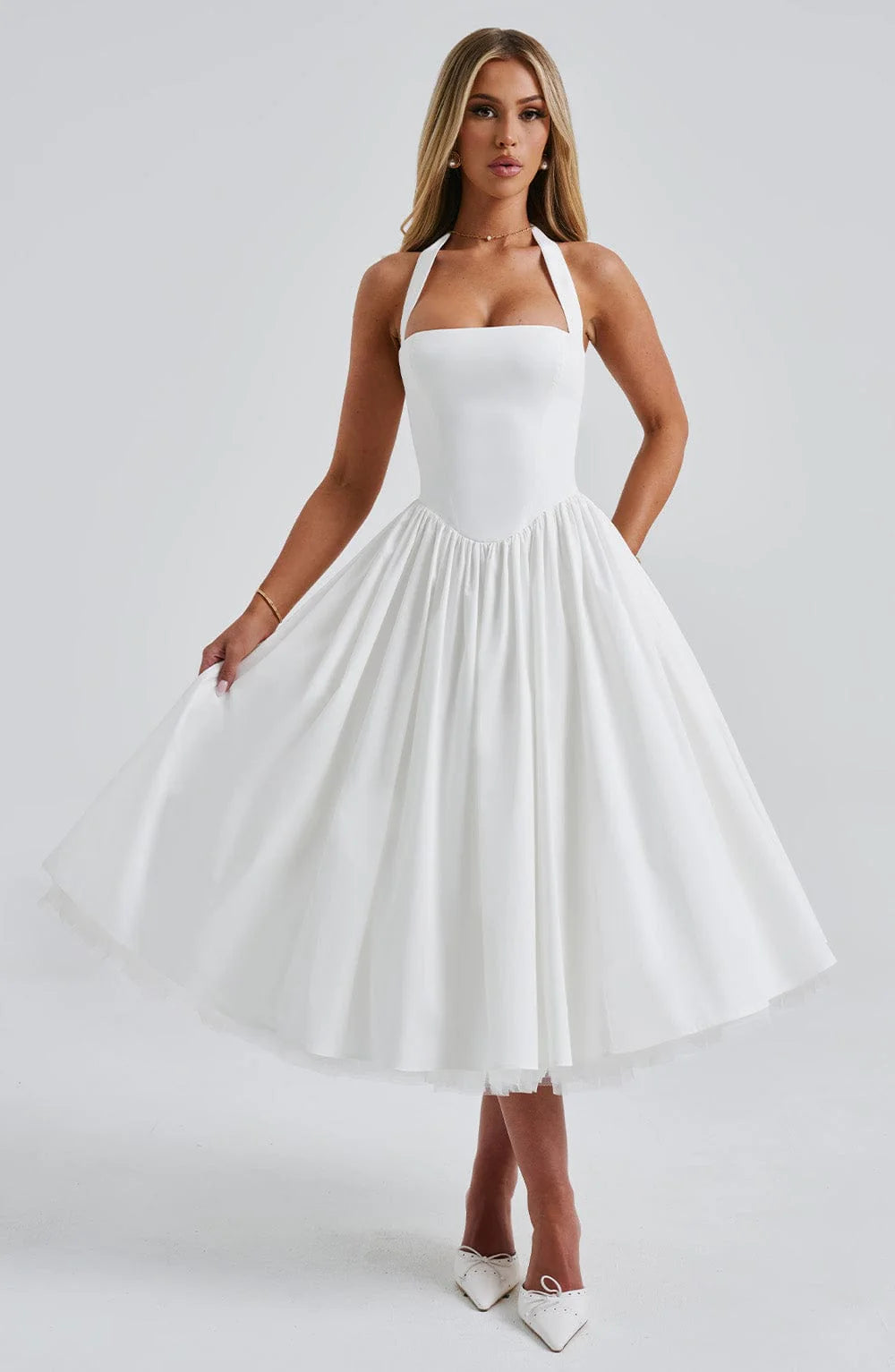 Monet - Lace-up Corset Midi Dress
