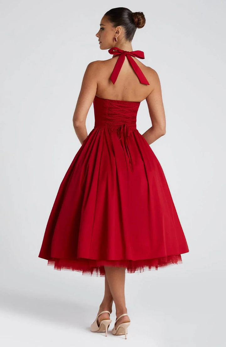 Monet - Lace-up Corset Midi Dress