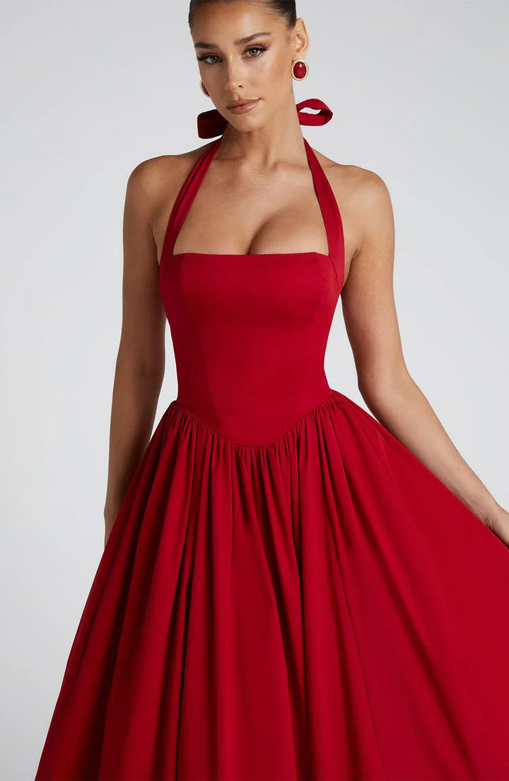 Monet - Lace-up Corset Midi Dress